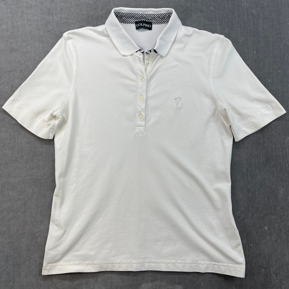 Golfino Women Size 10 White Polo Shirt Short‎ Sleeve Embroidered Logo 2233822